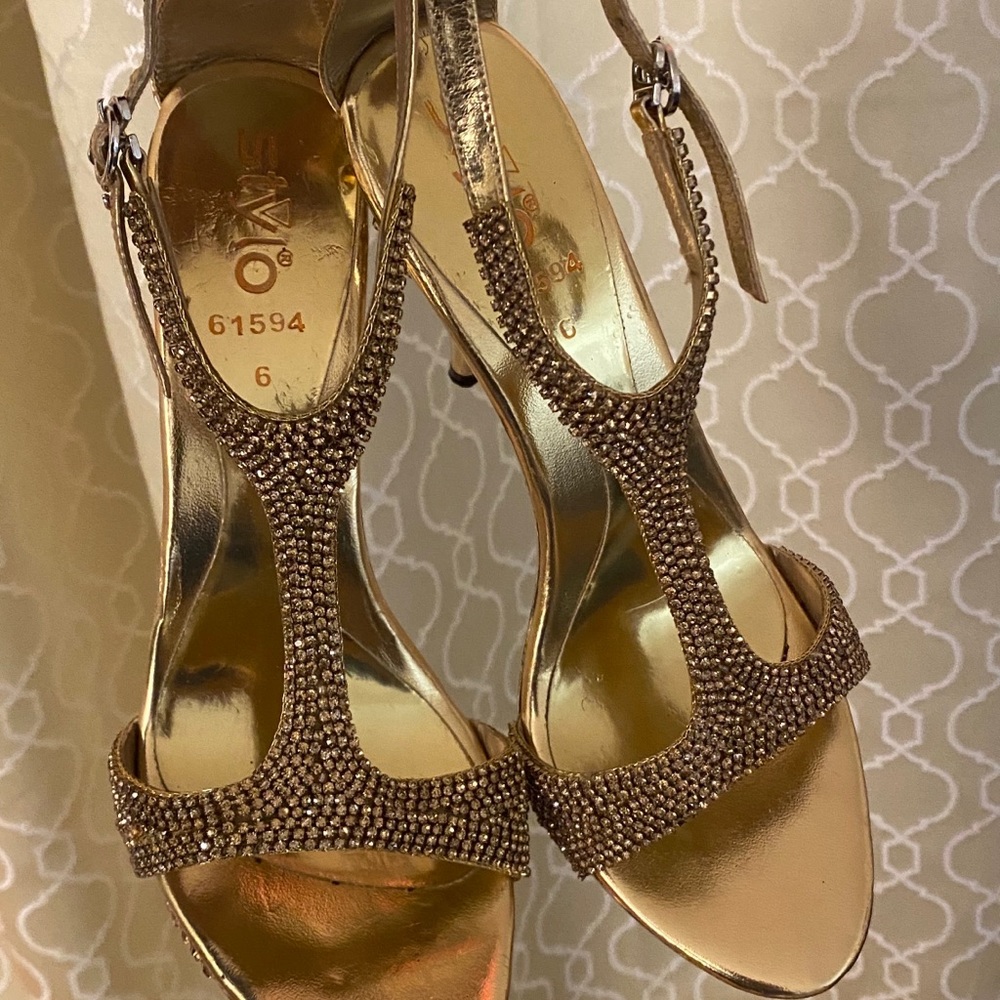 Gold Glam Glitter Rhine Stone Heels Size 7